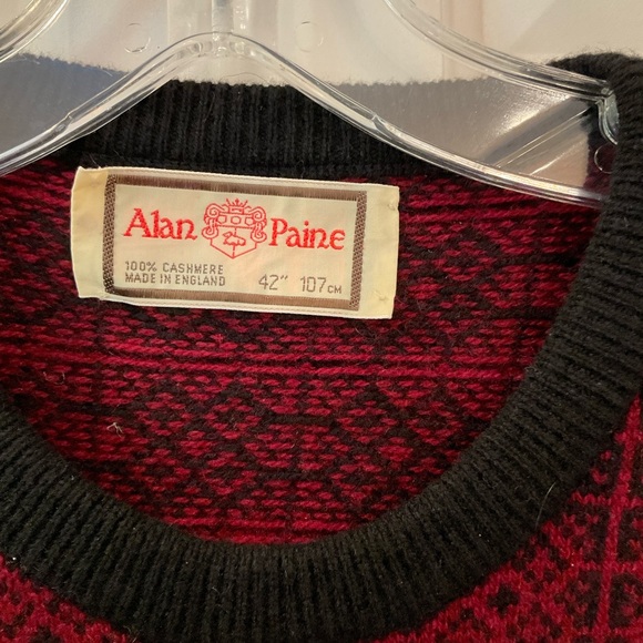 Alan Paine Men’s Cashmere Sweater XL, maroon with black print and details, Lux! - Picture 4 of 13